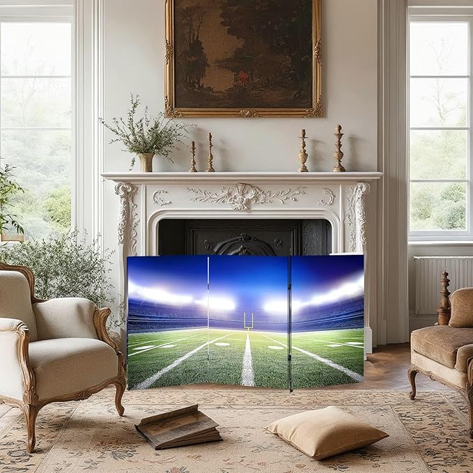 2 Ft Room Divider Screen Light American Stadium Portable Short Canvas Folding Screen 3 Panel Freestanding Separator Privacy Partition Indoor Home Office