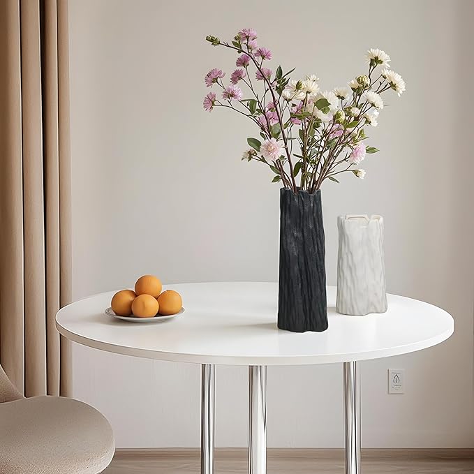 7.5 Inch White Ceramic Vase, Organic Nature Shape, OOSTONEE Boho Nordic Modern Style Small Flower Vase, Shelf, Home, Living Room, Coffee Table Centerpiece, Ceramic vases for Home Decor