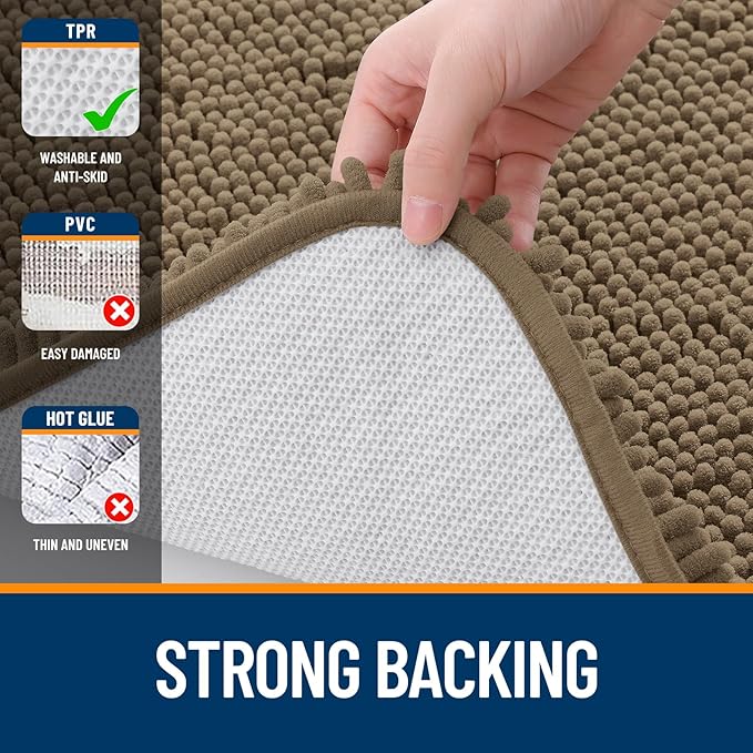 OLANLY Bathroom Rugs 34x21, Extra Soft Absorbent Chenille Bath Rugs, Rubber Backing Quick Dry, Machine Washable Bath Mats for Bathroom Floor, Tub and Shower, Home Decor Accessories, Tan