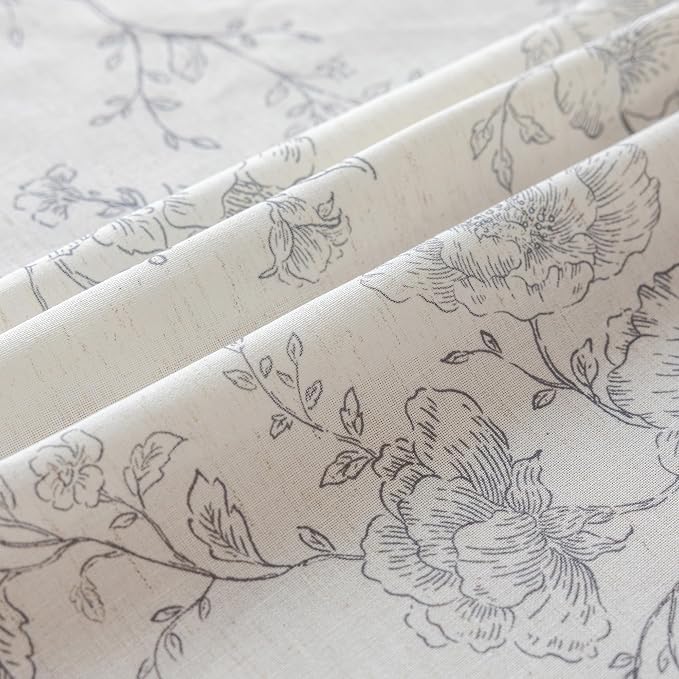 Floral Linen Square Tablecloth 55 x 55 inch Wrinkle Resistant Vintage Farmhouse Tablecloth Gray Pattern Printed on Cream Table Cloth Square Table Cottage Burlap Fabric Table Cover Home Decor Holiday