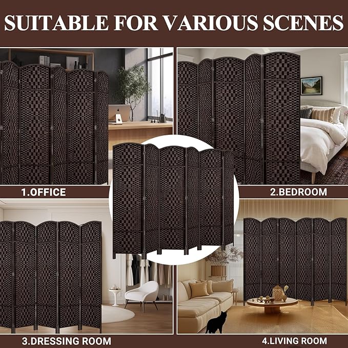 HALLYBEE Room Divider, Room Dividers and Folding Privacy Screens, 16in Privacy Screen, 6 Panel Temporary Wall Partitions, 6ft Space Separation Panel Screen, Dark Mocha