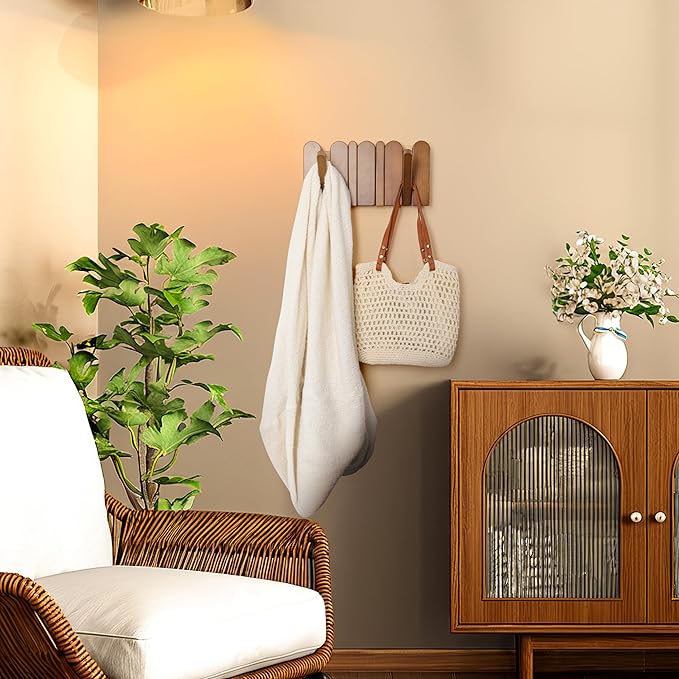Wooden Coat Rack for Wall: Modern Piano 4 Hooks Wall Mounted Heavy Duty for Small Spaces Entryway Hallway Bathroom for Hanging Jacket Towel Backpack