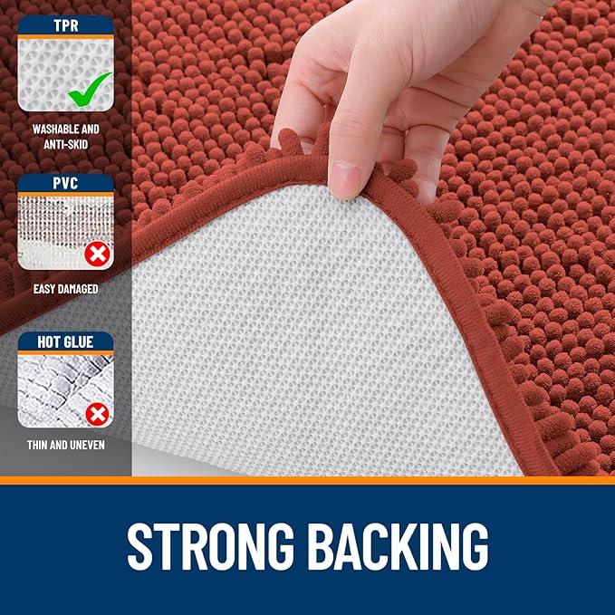OLANLY Large Bathroom Rugs 70x46, Soft Absorbent Chenille Bath Rugs, Rubber Backing Quick Dry, Machine Washable Bath Mats for Bathroom Floor, Tub and Shower, Home Decor Accessories, Rustic Terracotta