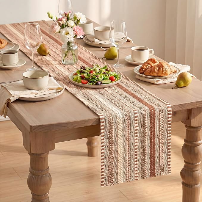 Artoid Mode Caramel Farmhouse Woven Table Runner, Seasonal Holiday Rustic Kitchen Dining Table Decoration for Home Party Decor 12x36 Inch