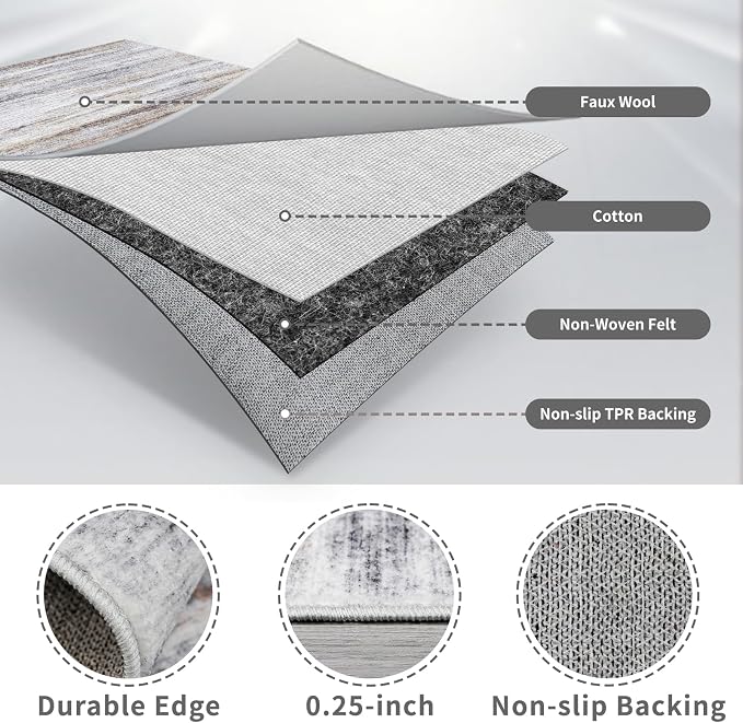 3x15 Washable Runner Rug for Hallway: Long Runners for Entryway Living Room Dining Room - Stain and Water Resistant Rugs with Non-Slip Backing - Soft Low-Pile Carpet Beige Grey