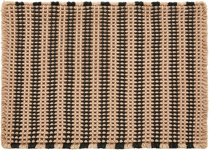 TYUU Waffle Bath Mat, Boho Bathroom Rugs Non Slip Washable Super Absorbent Quick Dry Bath Mat Farmhouse Bathroom Decor, 36"x24" Black and Khaki