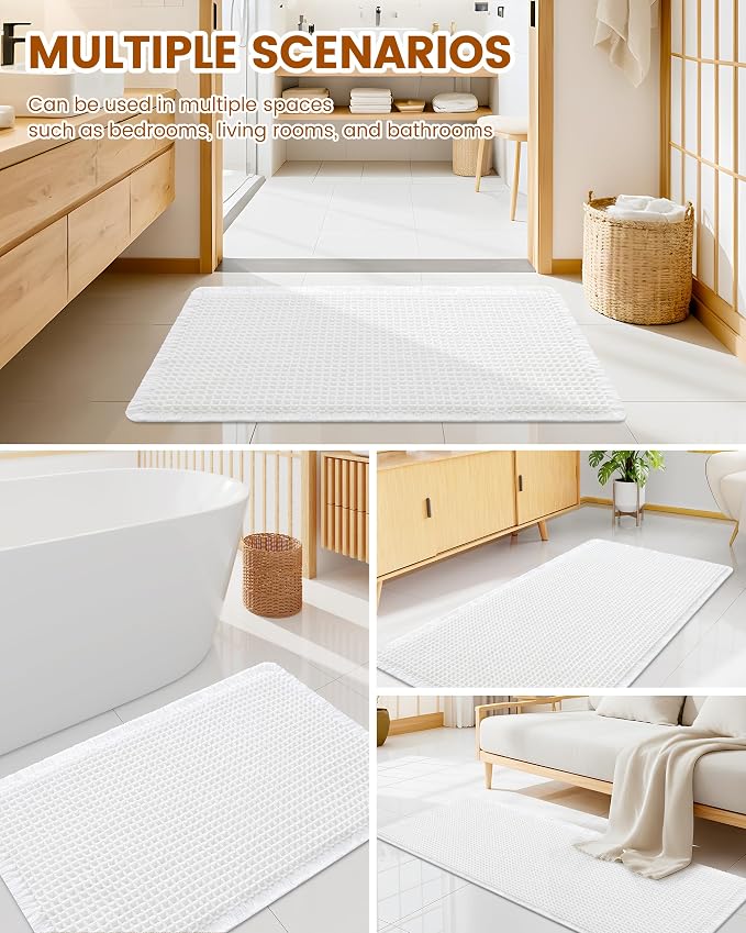 Smiry Waffle Bath Mat 40x32, Extra Soft Absorbent Bathroom Rugs, Non Slip Machine Washable Quick Dry Bath Rugs for Bathroom Floor, Tub, Shower, Home Decor Accessories, White