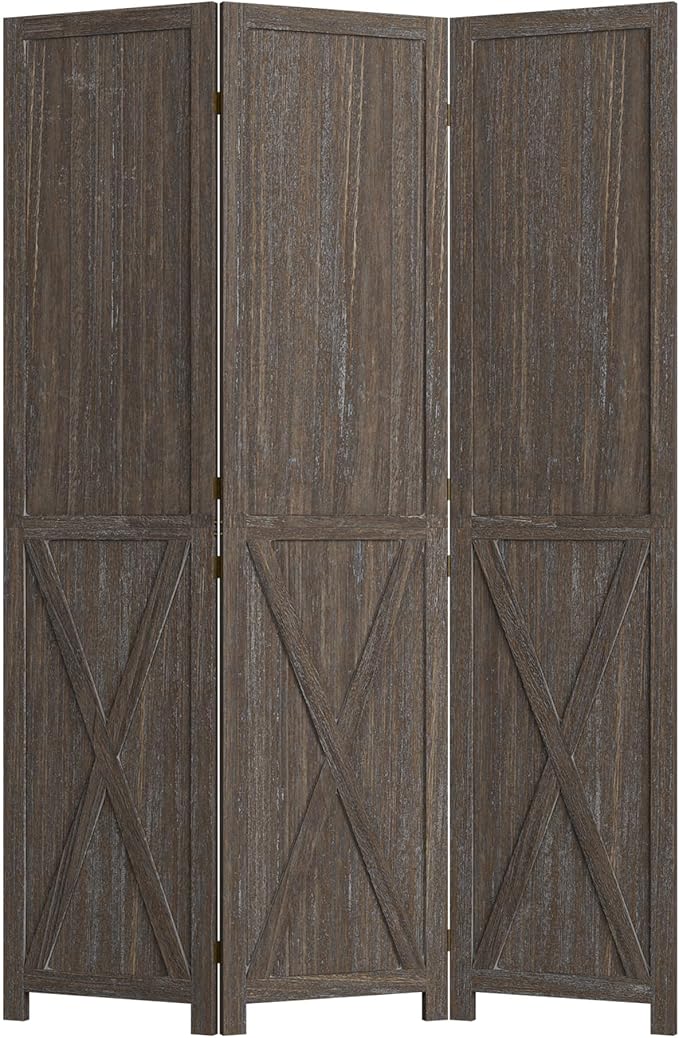 Cozy Castle 3 Panel Folding Room Divider, Solid Wood Privacy Screen, Freestanding Partition Wall, Temporary Wall for Home/Office/Bedroom/Restaurant, Rustic Brown