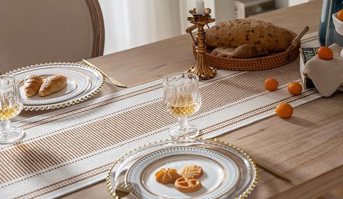 Caflife Boho Table Runner Brown for Modern Farmhouse Coffee Table Decor, Rustic Woven Runner with Handcrafted Tassels for Home Dining Table décor 13 x 90 Inch Long