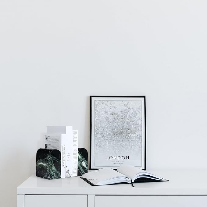 Koville Italian Natural Marble Bookends for Shelves, 13LBS Ultra Non-Slip Book Ends, Heavy Duty Marble Book Holders Organizer, Bookshelf Apartment Decor for Movies/CDs/Video Games(Verde Remeggiato)