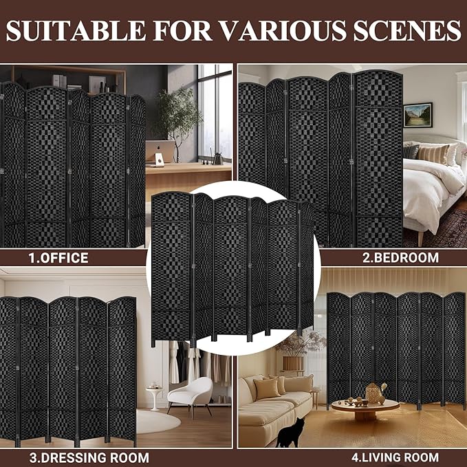 HALLYBEE Room Divider, Room Dividers and Folding Privacy Screens, 16in Privacy Screen, 6 Panel Temporary Wall Partitions, 6ft Space Separation Panel Screen, Black