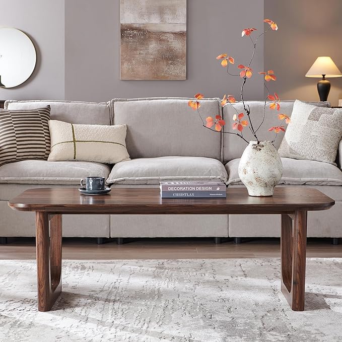 ACCOHOHO Mid Century Modern Coffee Table for Living Room,51.2" Large Rectangle Wood Coffee Table with U-Shaped Legs & Sturdy Base Design,Center Table for Office,Apartment,Dark Walnut