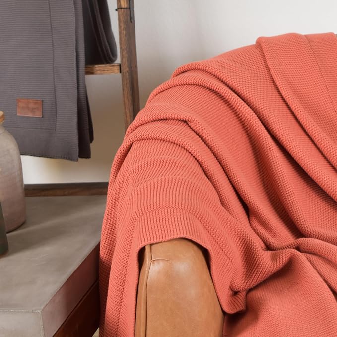 100% Cotton Knitted Throw Blanket – Oeko-TEX® Certified, Breathable & Soft, 50" x 60" – Substantial All-Season Blanket for Couch, Bed, Home Décor and Gifting - 2 lb (Rust Orange)