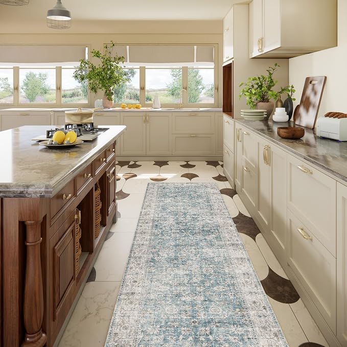 Machine Washable Rug Runners for Hallways: 2'6"x8' Kitchen Rugs Stain Resistant Non Slip Low Pile Soft Boho Carpet Runners for Hallways Bedroom Entryway Indoor Beside Bathroom Farmhouse