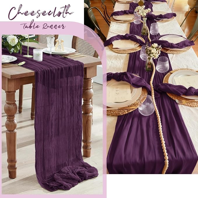 6 Pack Dark Purple Cheesecloth Table Runner, 17 x 108 Inch, Gauze Cheese Cloth Table Runner Rustic Sheer Runner for Wedding Birthday Party Baby Shower Table Decor(Dark Purple)