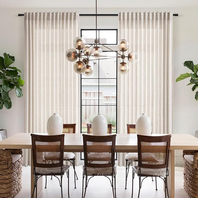 Beige Linen Light Filtering Curtains 96 Inches Long 2 Panels Long Semi Sheer Linen Blended Window Curtains Back Tab Rod Pocket Natural Linen Rustic Farmhouse Drapes for Living Room Bedroom 60x96