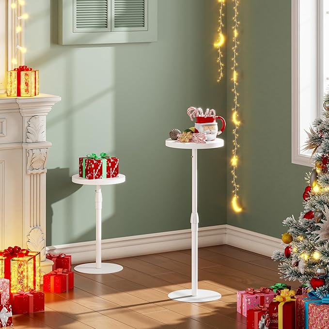 TUTOTAK Tall Round Side Table, Small End Table, Set of 2, Drink Table, Pedestal Side Table, livingroom, White TB01BW0962