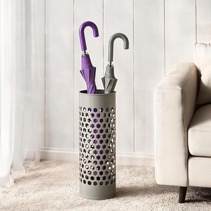 Concepts 21 inch Heavy Duty Metal Umbrella Stand - Durable Storage Holder for Umbrellas - Indoor and Outdoor Use - Stylish and Modern Organizer for Entryways. (Warm Gray)