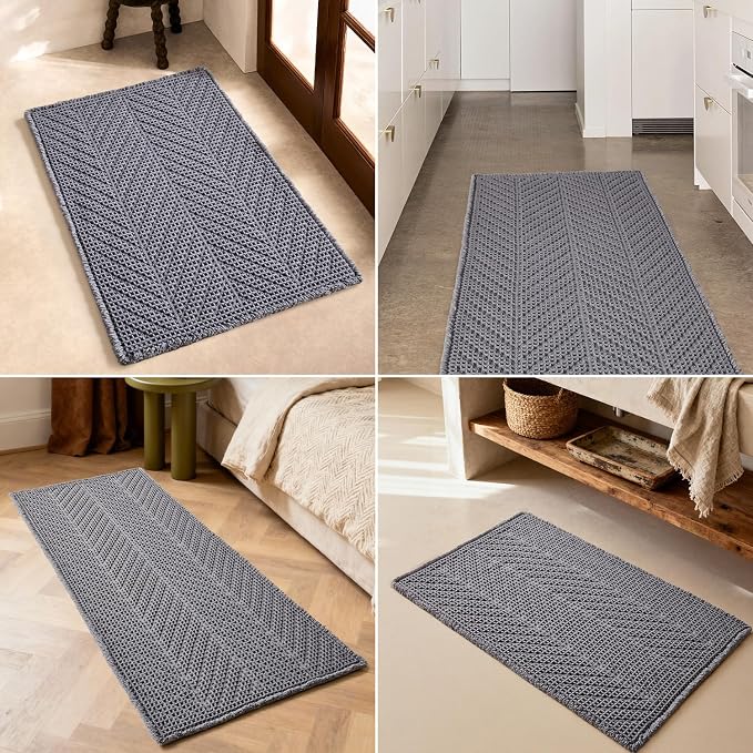 Sunfly Bath Rugs, Extra Soft Absorbent Waffle Bath Mat Quick Dry & Washable, Grey Bathroom Rug for Shower Floor with Boho Decor, 20"x30" Grey