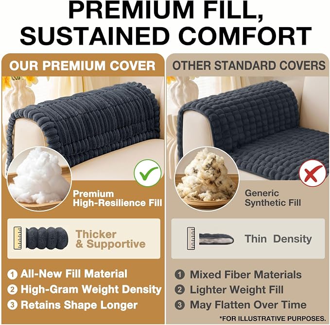 hyha Couch Cover for Dogs Washable, Non Slip Thick Flannel Sofa Protector, Pet Friendly Plush Furniture Cover for Sectional Sofa & Loveseat (Charcoal Grey, 43" x 82.7")