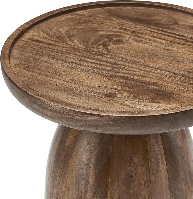 Modway Holloway Solid Mango Wood Side End Table in Walnut – Contemporary Wooden Accent Table for Living Room – Small Round Plant Stand or Pedestal Drink Table