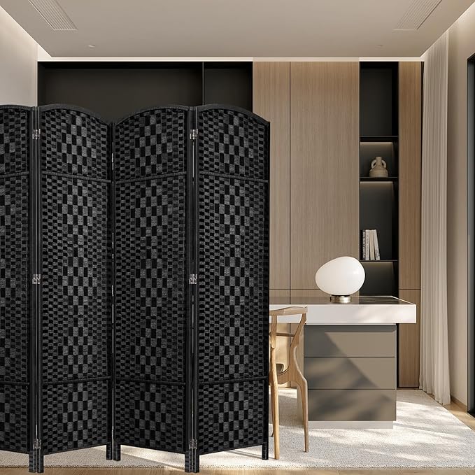HALLYBEE Room Divider, Room Dividers and Folding Privacy Screens, 16in Privacy Screen, 4 Panel Temporary Wall Partitions, 6ft Space Separation Panel Screen, Black