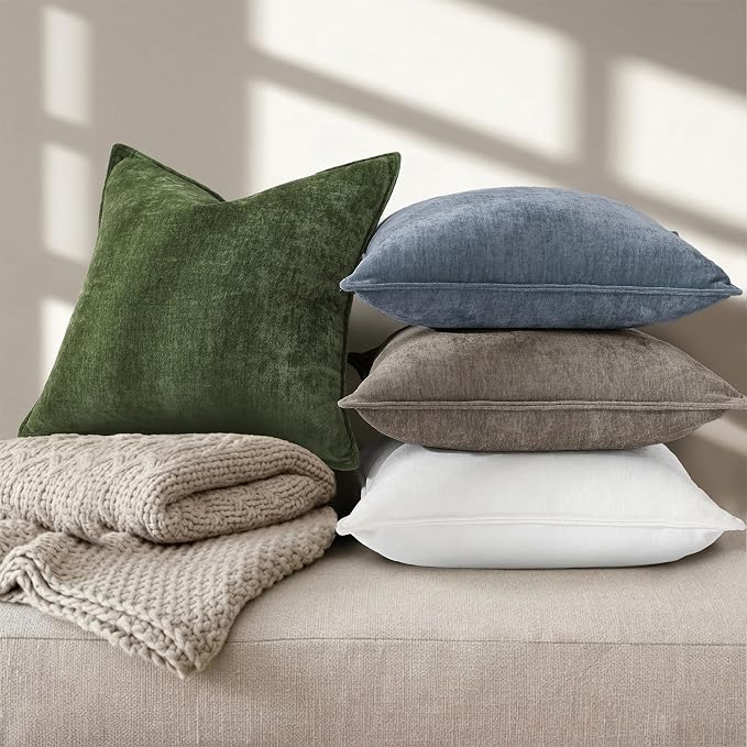decorUhome Summer Couch Throw Pillow Covers 16x16 Set of 2, Decorative Soft Velvet Modern Cozy Chenille Pillow Cases with Elegant Design for Sofa Bed Living Room Home Decor, Haze Blue