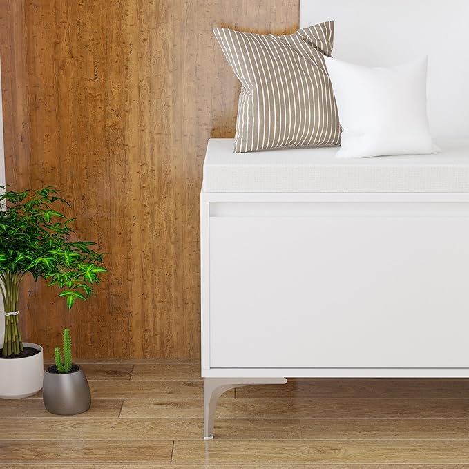 Modern White Entryway Storage Bench with Hooks & Shelf - Shoe Cabinet with Cushion, Wall-Mounted Organizer for Hallway/Bedroom/Mudroom, Closed Storage Solution