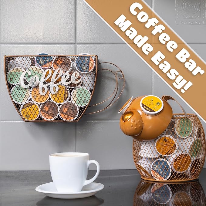 Made Easy Kit Coffee Pod Basket Organizer Practical Decoration - Compatible with Keurig K-Cup Pods & Capsules - Home Cafe Bar Decor Useful Kitchen Countertop Freestanding (Dog Brown)