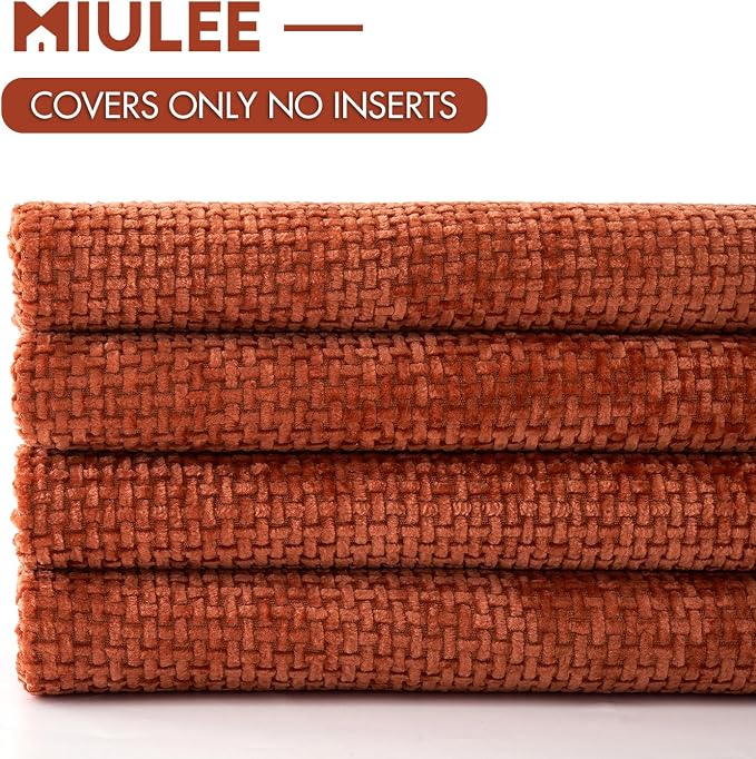 MIULEE Pack of 4 Couch Throw Pillow Covers 20x20 Inch Burnt Orange Soft Decorative Chenille Pillow Covers Farmhouse Accent Cushion Covers for Boho Home Decor Sofa Bedroom Living Room