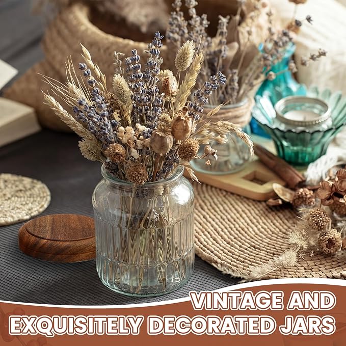 6 Pcs 1000ml/34 oz Vintage Glass Jars with Wooden Lids Ribbed Decorative Glass Storage Canisters Airtight Large Food Container Jars for Kitchen Pantry Coffee Spice Grains Tea Sugar(Ribbed)
