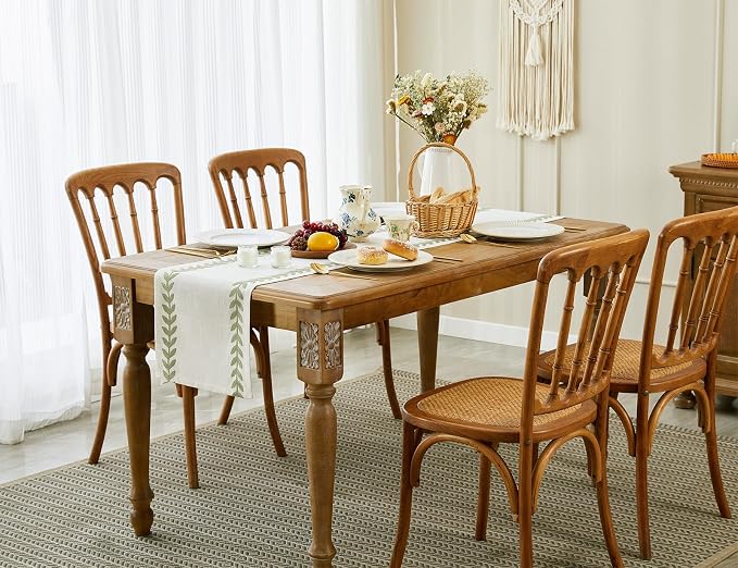 Wracra Embroidered Table Runner Irregular Willow Leaf Table Runners 48 Inches Long for Dresser Home Dining Table Decor,14 x 48 Inch, Light Sage Green