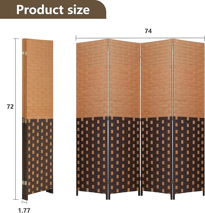 FDW Room Divider Wood Screen 4 Panel Folding Portable Partition Screens Wooden Mesh Woven Design Room Screen Divider for Home Office (Chocolate Brown)