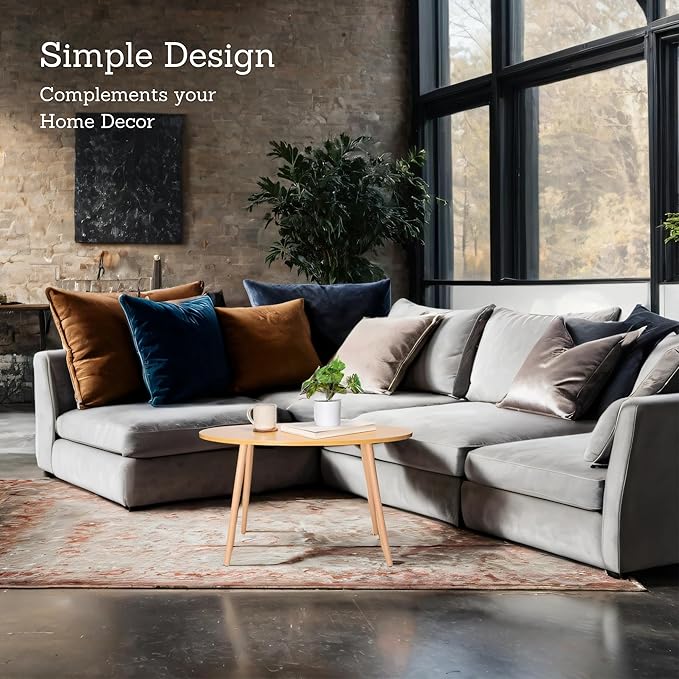 DECOMIL - Modern Oval Coffee Table, End Table for Small Places, Living Room, Office, Balcony, Industrial End Table for Coffee, Laptop - Walnu