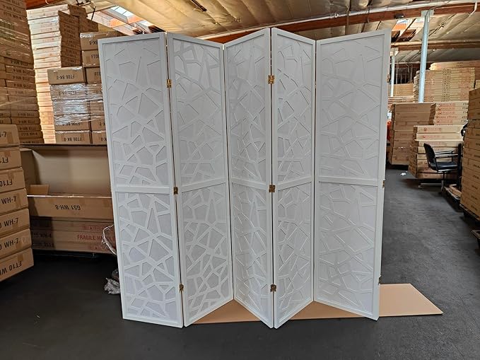 Kinyaku Harmony Grid Room Divider, 3-8 Panels (White, 5 Panels)
