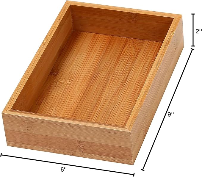 YBM HOME Rustic Natural Bamboo Drawer Organizer Storage Box, Pack of 12, 6x9x2 inch