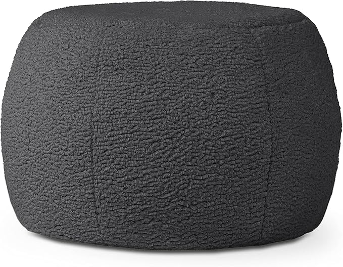 Jaxx Ellis Ottoman Shearling Faux-Lamb Plush Pouf for Modern Interior Design, Small, Black