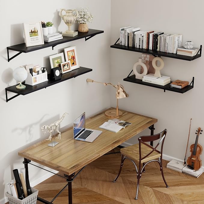 Axeman Deep Floating Shelves Black- 24 Inch Wide x 12 Inch Deep Wall Shelves Set of 2 - Black Wood Wall Shelves for Living Room Bedroom Laundry Room