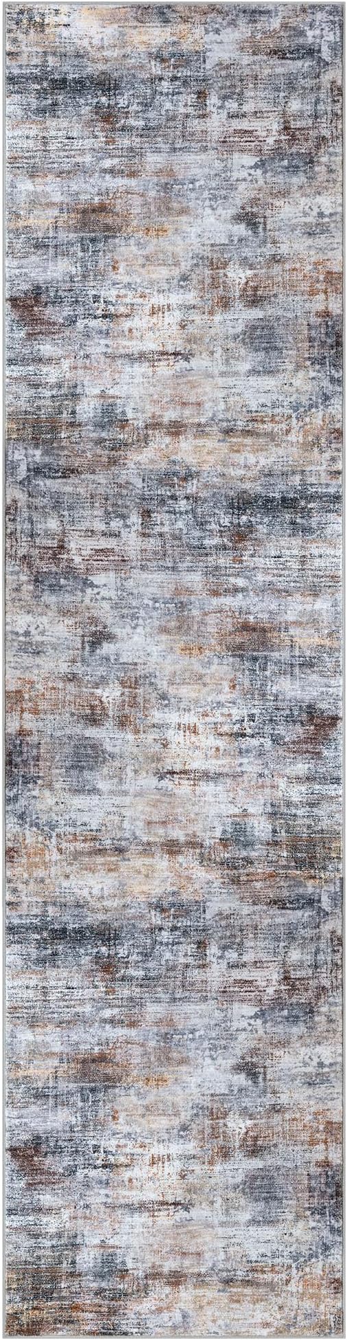 IOHOUZE Abstract Runner Rug 3x10 Ft Washable Runners for Hallways, Non Slip Kitchen Runner Printed Faux Wool Entryway Runner Indoor, Modern Abstract Floor Carpet for Hall Bedroom, Orange Grey