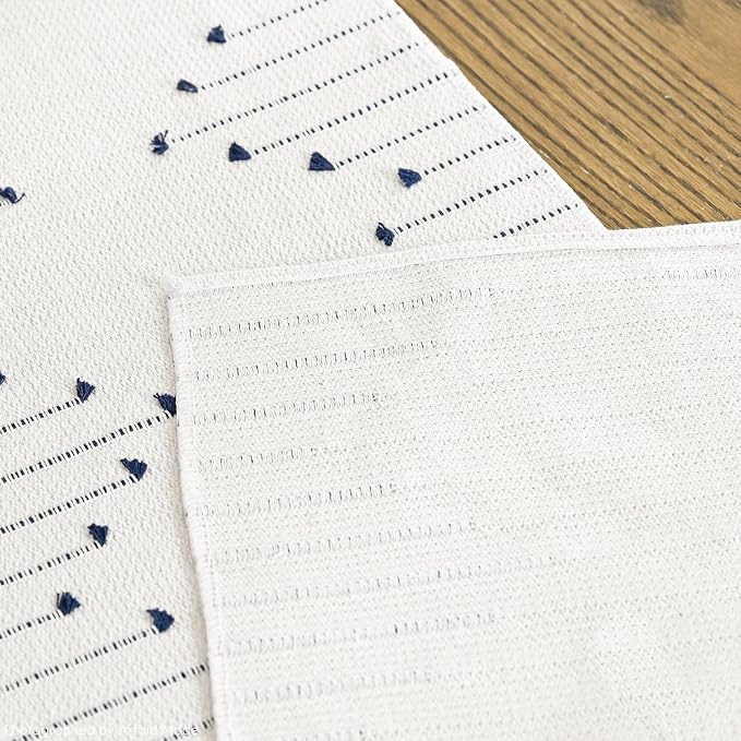 Artoid Mode Dark Blue Boho Table Runner for Farmhouse Rustic,Seasonal Holiday Macrame Burlap Kitchen Dining Table Decoration for Home Party Decor 12x36 Inch