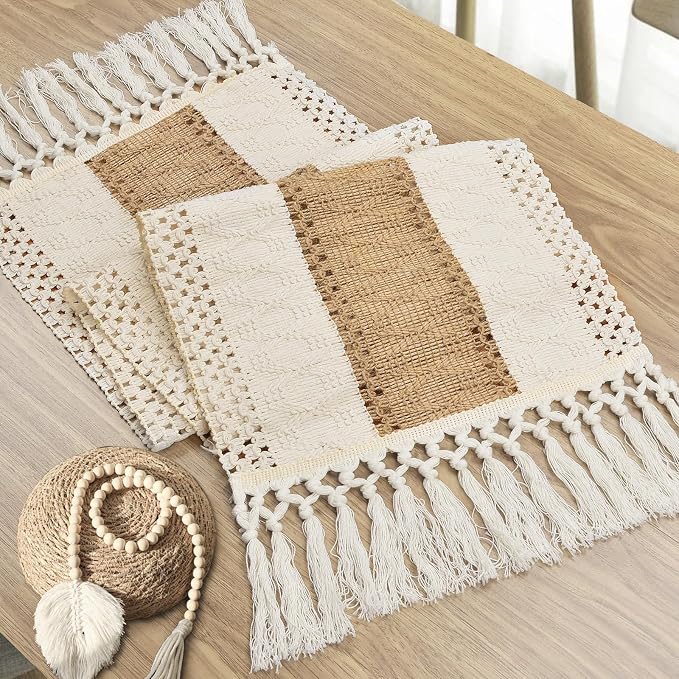 yuboo Boho Table Runner 72 inches for Dining Table , Spring Buffet Cabinet Table Runner, Long Burlap Dresser Runners for Bedroom, Kitchen, TV Stand, Farmhouse Easter Home Decor