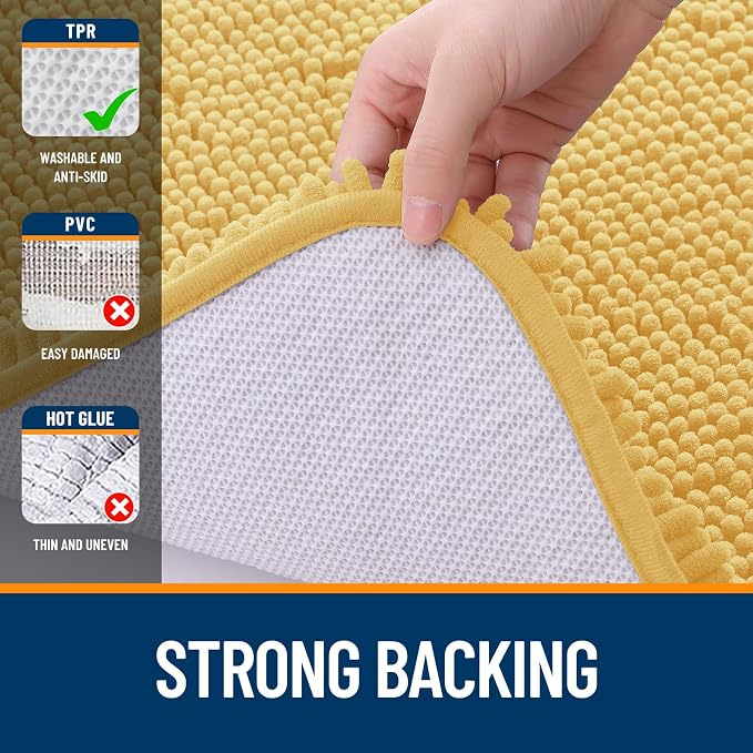 OLANLY Bathroom Rugs 30x18, Extra Soft Absorbent Chenille Bath Rugs, Rubber Backing Quick Dry, Machine Washable Bath Mats for Bathroom Floor, Tub and Shower, Home Decor Accessories, Yellow