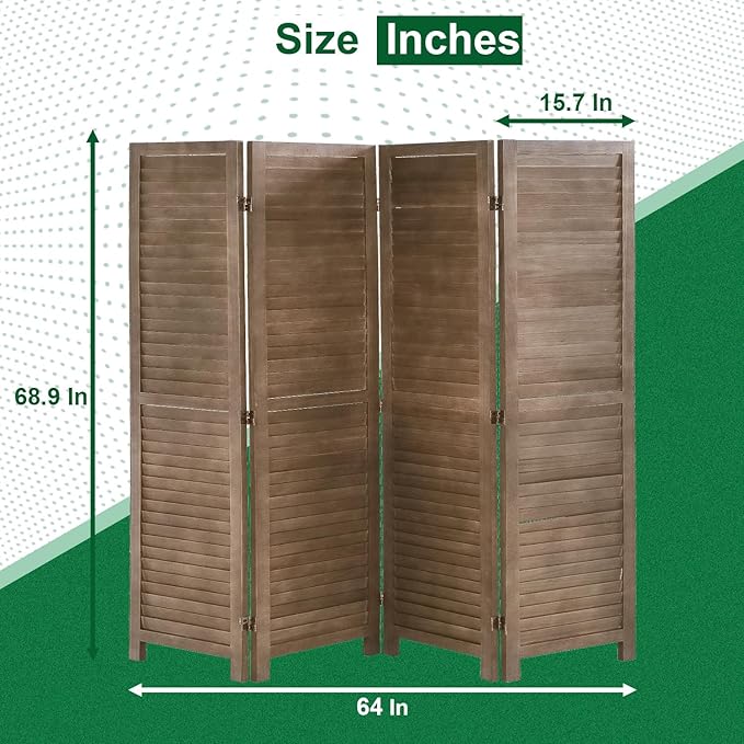 PayLessHere Room Divider 4 Panel Wood Privacy Screen 5.75 Ft Indoor Folding Portable Partition Screen for Bedroom Office Restaurant,Brown
