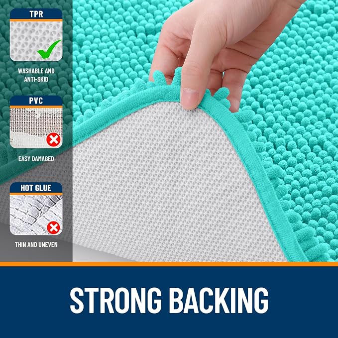 OLANLY Bathroom Rugs 30x18, Extra Soft Absorbent Chenille Bath Rugs, Rubber Backing Quick Dry, Machine Washable Bath Mats for Bathroom Floor, Tub and Shower, Home Decor Accessories, Teal