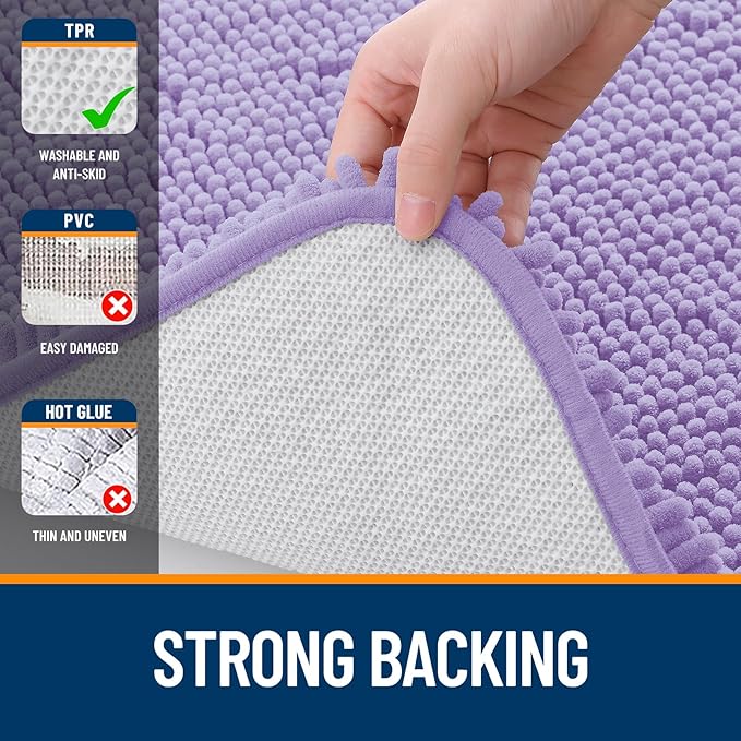 OLANLY Large Bathroom Rugs 45x27, Extra Soft Absorbent Chenille Bath Rugs, Rubber Backing Quick Dry, Machine Washable Bath Mats for Bathroom Floor, Tub and Shower, Home Decor Accessories, Lavender