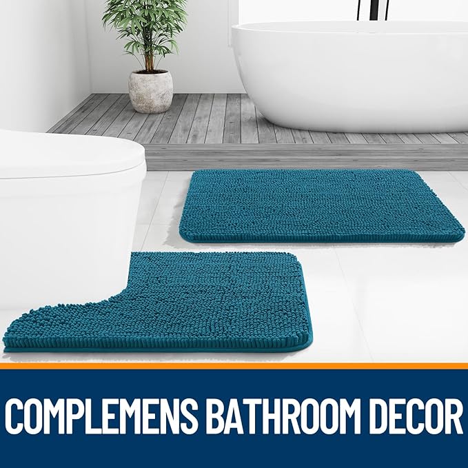 OLANLY Large Bathroom Rugs 59x35, Extra Soft Absorbent Chenille Bath Rugs, Rubber Backing Quick Dry, Machine Washable Bath Mats for Bathroom Floor, Tub and Shower, Home Decor Accessories, Peacock Blue