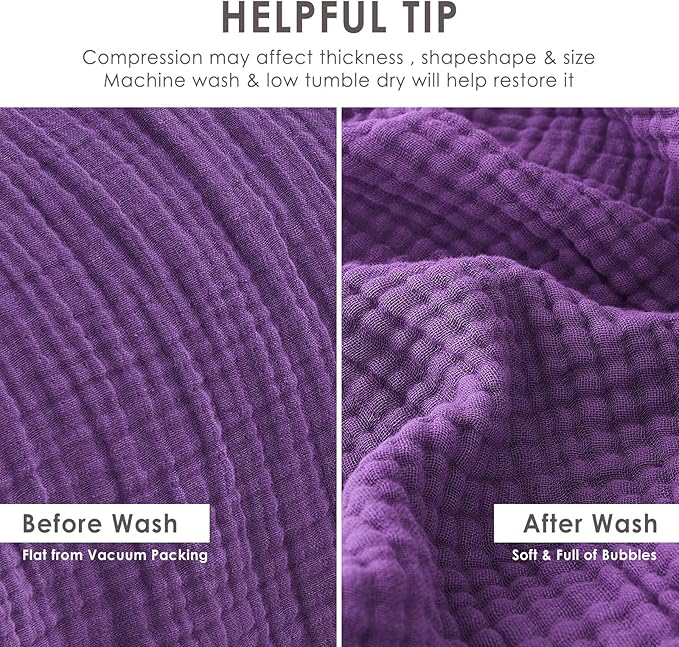 EMME Cotton Muslin Queen Blanket Bed Layering Breathable Gauze Blanket Soft Lightweight Blankets Adults (Purple, 90"x90")