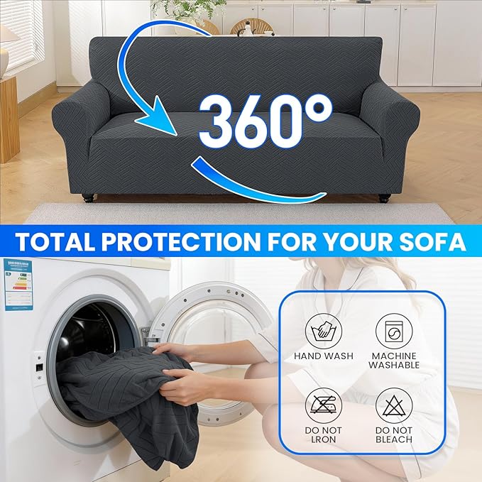 Stretch Sofa Slipcover 3 Cushion Couch Sofa Cover,71"-91" Non Slip Soft Couch Sofa Cover Washable Furniture Protector with Non Skid Foam and Elastic Bottom for Kids, Pets,Dark Gray