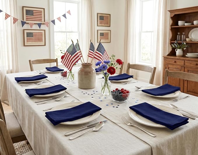 PurpleEssences Set of 12 Hemstitch Cloth Dinner Napkins 100% Cotton - Soft Durable Washable - Ideal for Wedding Spring Easter Summer - Perfect Everyday Use Table Linen 18x18 - Navy Blue