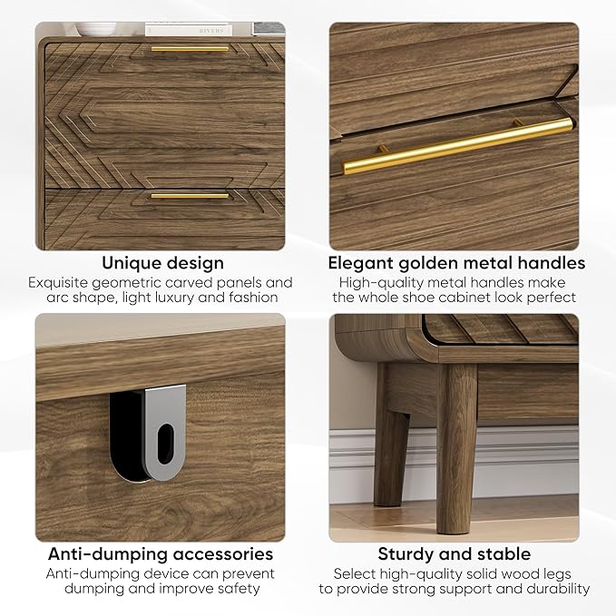 Spaco Walnut Shoe Cabinet for Entryway,Narrow Shoe Storage Cabinet with 2 Flip Drawers,Slim Shoe Rack Organizer for Hallway